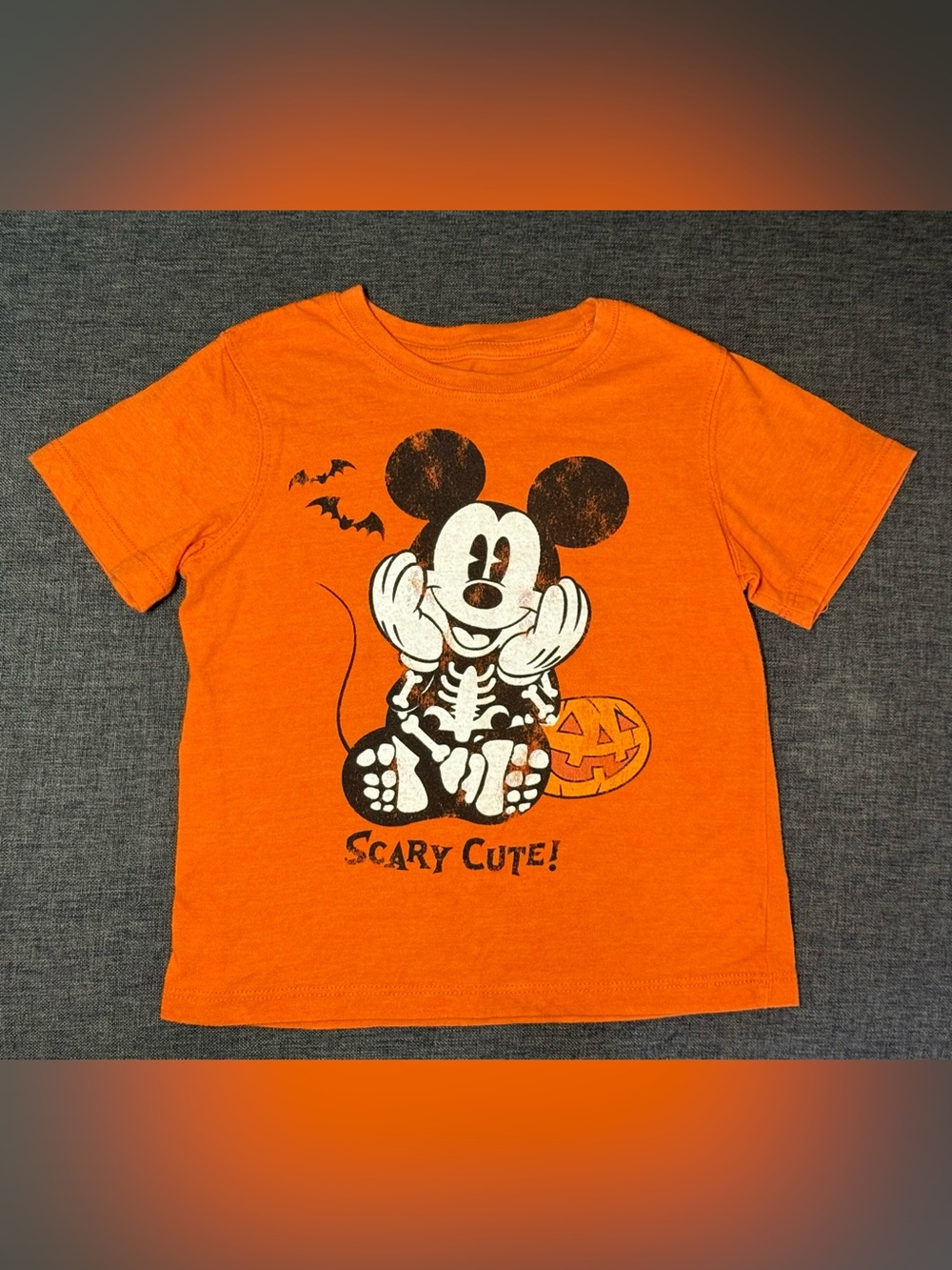 Disney Orange Mickey Skeleton Halloween Tee